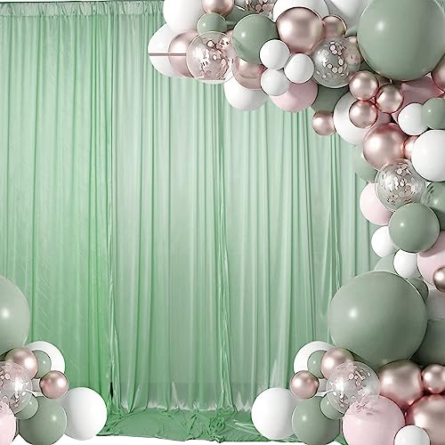 SweetEasy 2packs 5x10ft Photography Backdrop Drapes Curtains Wedding Backdrop, for Baby Shower Birthday Home Party Event Festival Restaurant Reception Window Decor Polyester (sage Green)