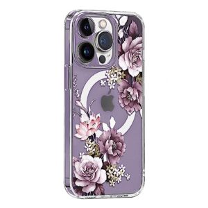 keluoas for iphone 13 mini magsafe case, cute floral slim shockproof protective hard pc+tpu bumper flower women cover magnetic case