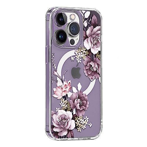 KELUOAS for iPhone 13 Mini Magsafe Case, Cute Floral Slim Shockproof Protective Hard PC+TPU Bumper Flower Women Cover Magnetic case