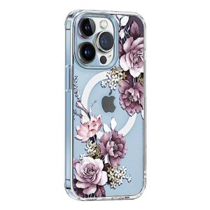 KELUOAS for iPhone 13 Mini Magsafe Case, Cute Floral Slim Shockproof Protective Hard PC+TPU Bumper Flower Women Cover Magnetic case