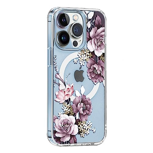 KELUOAS for iPhone 13 Mini Magsafe Case, Cute Floral Slim Shockproof Protective Hard PC+TPU Bumper Flower Women Cover Magnetic case