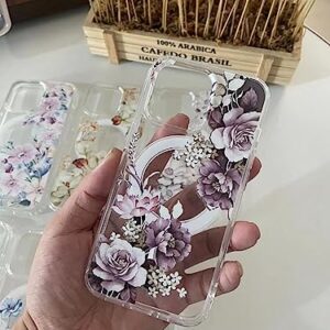 KELUOAS for iPhone 13 Mini Magsafe Case, Cute Floral Slim Shockproof Protective Hard PC+TPU Bumper Flower Women Cover Magnetic case