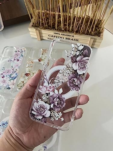 KELUOAS for iPhone 13 Mini Magsafe Case, Cute Floral Slim Shockproof Protective Hard PC+TPU Bumper Flower Women Cover Magnetic case