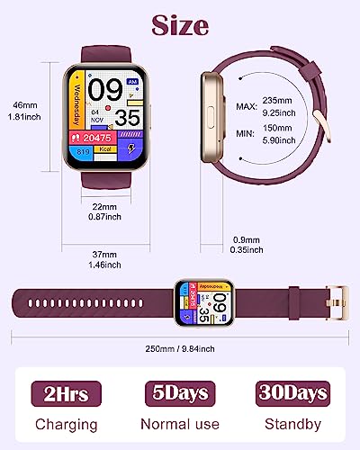 RUIMEN Smart Watches for Women Men (Answer/Make Calls) Compatible with iPhone/Android Phones, 2023 Ver. 1.85" HD Screen Fitness Tracker Heart Rate Monitor 100+ Sports Tracker Watch Waterproof (Purple)