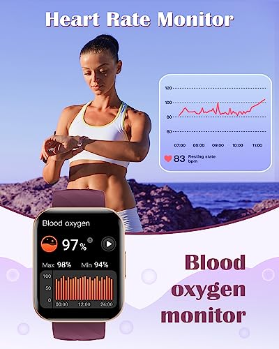 RUIMEN Smart Watches for Women Men (Answer/Make Calls) Compatible with iPhone/Android Phones, 2023 Ver. 1.85" HD Screen Fitness Tracker Heart Rate Monitor 100+ Sports Tracker Watch Waterproof (Purple)