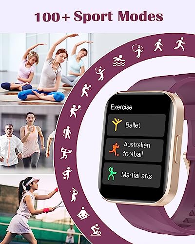 RUIMEN Smart Watches for Women Men (Answer/Make Calls) Compatible with iPhone/Android Phones, 2023 Ver. 1.85" HD Screen Fitness Tracker Heart Rate Monitor 100+ Sports Tracker Watch Waterproof (Purple)