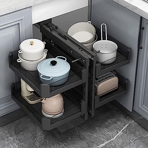 YEKIM Blind Corner Cabinet Pull Out Organizer, Kitchen Cabinet Organizer Shelf Corner Aluminum Swivel Storage Rack Shelf, 4 Aluminum Basket Corner Optimizer Full Pull Out,A