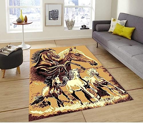 Western Galloping Horse Decorative Colorful Animal Print Area Rug for Living Room or Bedroom Carpet, Dining, Kitchen or Entryway Rug (5’ 3” X 7’ 5”)