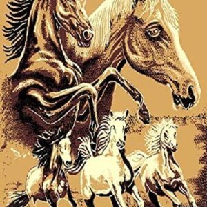 Western Galloping Horse Decorative Colorful Animal Print Area Rug for Living Room or Bedroom Carpet, Dining, Kitchen or Entryway Rug (5’ 3” X 7’ 5”)