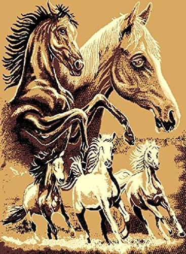 Western Galloping Horse Decorative Colorful Animal Print Area Rug for Living Room or Bedroom Carpet, Dining, Kitchen or Entryway Rug (5’ 3” X 7’ 5”)