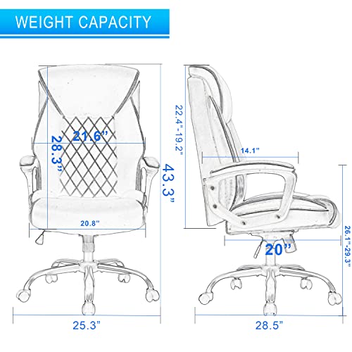 HESL Ergonomic Office Chair, Leather Office Chair, Comfortable Executive Office Chair High Back,Black PU Leather Computer Chair, Modern Office Chair, Comfy Office Chair with Padded Armrests