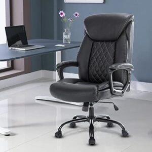 HESL Ergonomic Office Chair, Leather Office Chair, Comfortable Executive Office Chair High Back,Black PU Leather Computer Chair, Modern Office Chair, Comfy Office Chair with Padded Armrests