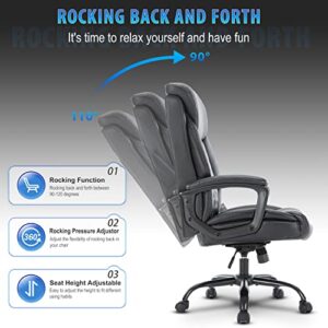 HESL Ergonomic Office Chair, Leather Office Chair, Comfortable Executive Office Chair High Back,Black PU Leather Computer Chair, Modern Office Chair, Comfy Office Chair with Padded Armrests