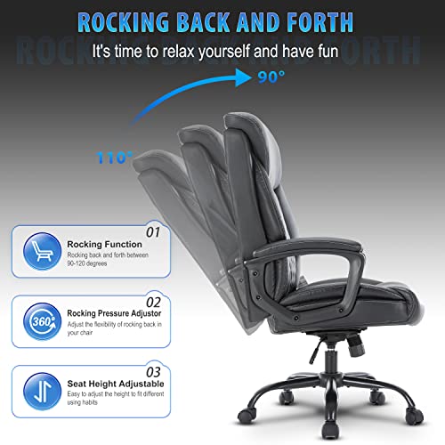 HESL Ergonomic Office Chair, Leather Office Chair, Comfortable Executive Office Chair High Back,Black PU Leather Computer Chair, Modern Office Chair, Comfy Office Chair with Padded Armrests