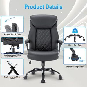 HESL Ergonomic Office Chair, Leather Office Chair, Comfortable Executive Office Chair High Back,Black PU Leather Computer Chair, Modern Office Chair, Comfy Office Chair with Padded Armrests