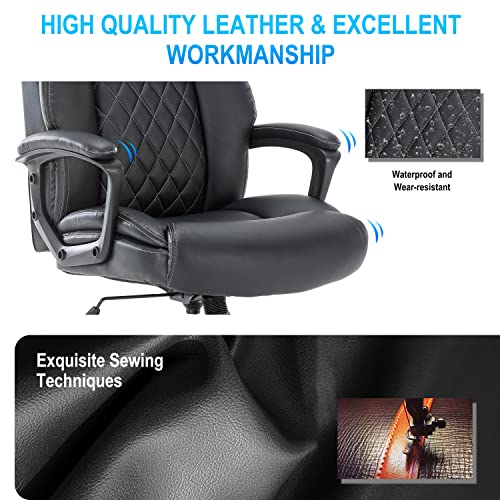 HESL Ergonomic Office Chair, Leather Office Chair, Comfortable Executive Office Chair High Back,Black PU Leather Computer Chair, Modern Office Chair, Comfy Office Chair with Padded Armrests