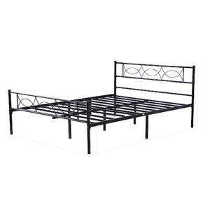 black metal bed frame queen size with headboard modern platform bed sturdy and easy assembly no box spring needed