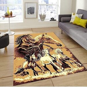 Lodge Western Galloping Horse Decorative Colorful Animal Print Area Rug for Living Room or Bedroom Carpet, Dining, Kitchen or Entryway Rug (5’ 3” X 7’ 5”)