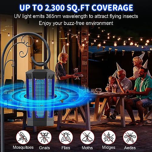 Bug Zapper Outdoor, 4200V High Powered Bug Zapper Indoor for Mosquito Fly Moth, 30W Fly Traps Outdoor with Up to 2300 Sq Ft Coverage, Electric IPX4 Waterproof Mosquito Zapper for Home Kitchen Garden