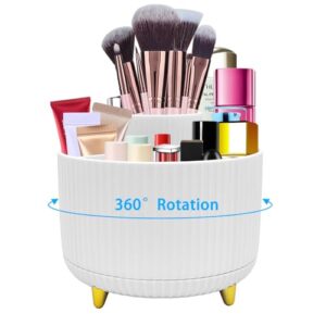 cerpourt makeup brush organizer,5 slots 360° rotating desk pen holder,makeup brushing holder,cosmetic brushes storage holder,cute pencil cup pot,desk organizer and accessories for vanity (white)