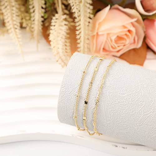 CAROVO Gold Bracelets for Women, 14k Gold Plated Bracelet for Women Bracelets Sets Dainty Shininy Square Dot Herringbone Paperclip Satellite Box Link Chain Anklet Bracelet Jewelry for Gifts.