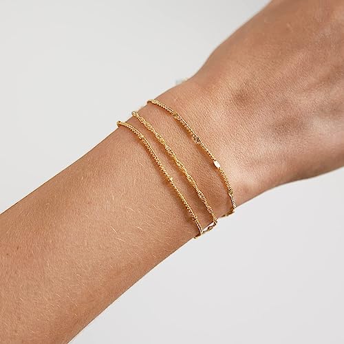 CAROVO Gold Bracelets for Women, 14k Gold Plated Bracelet for Women Bracelets Sets Dainty Shininy Square Dot Herringbone Paperclip Satellite Box Link Chain Anklet Bracelet Jewelry for Gifts.