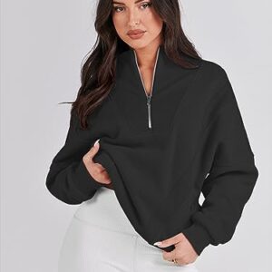 Caracilia Womens Half Zip Sweatshirts Long Sleeve Oversized Cute Hoodies Teen Girls Y2K Fall Winter Trendy Quarter Zip Loose Fit Outfits Sweater 2023 Fall Fashion C115A1-heise-XL Black