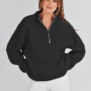 Caracilia Womens Half Zip Sweatshirts Long Sleeve Oversized Cute Hoodies Teen Girls Y2K Fall Winter Trendy Quarter Zip Loose Fit Outfits Sweater 2023 Fall Fashion C115A1-heise-XL Black