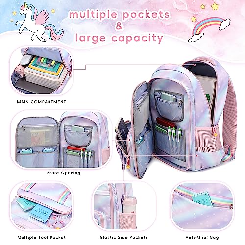 KIDNUO Girls Backpack 15.6 Inch Laptop School Bag Cute Kids Kindergarten Elementary Backpacks Middle Schoolbag Large Bookbags for Women Teens Students Anti Theft Travel Daypack (Purple)