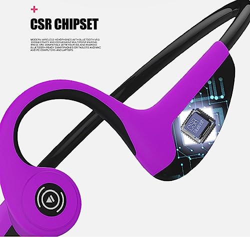 vapeonly Bone Conduction Headphones Bluetooth 5.0 Open Ear Wireless Headset Pink Purple Gym Earphone HiFi Stereo with Mic Sweatproof Sports Headphones for Running Driving Cycling (Purple)