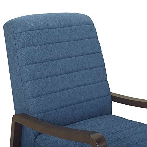 64" Push Back Recliner, Living Room Chair Fabric Mid-Century Modern Push Back Single Recliner with Solid Wood Arms & Base High Back Comfortable Bedroom Armchair for Office, Home Theater (Blue)