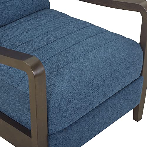 64" Push Back Recliner, Living Room Chair Fabric Mid-Century Modern Push Back Single Recliner with Solid Wood Arms & Base High Back Comfortable Bedroom Armchair for Office, Home Theater (Blue)