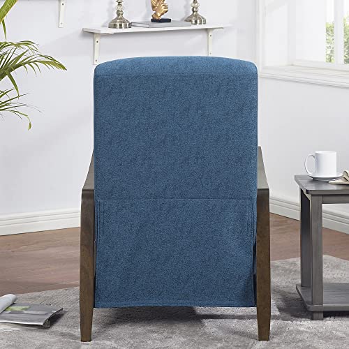 64" Push Back Recliner, Living Room Chair Fabric Mid-Century Modern Push Back Single Recliner with Solid Wood Arms & Base High Back Comfortable Bedroom Armchair for Office, Home Theater (Blue)