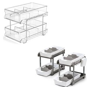 landneoo 2 tier clear organizer with dividers & 2 set, 2 tier pull-out under sink organizer and storage with dividers