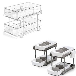 LANDNEOO 2 Tier Clear Organizer with Dividers & 2 Set, 2 Tier Pull-Out Under Sink Organizer and Storage with Dividers