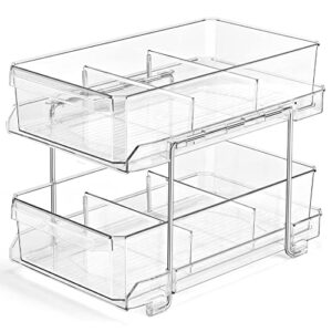 LANDNEOO 2 Tier Clear Organizer with Dividers & 2 Set, 2 Tier Pull-Out Under Sink Organizer and Storage with Dividers