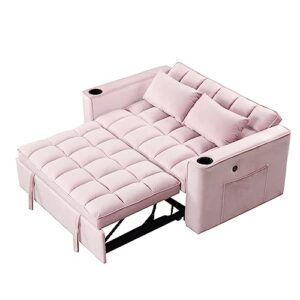 Eafurn 4 in 1 Convertible Sleeper Sofa Bed, Modern Velvet Loveseat w/Pull Out Couch, 55.3" Love Seat Lounge Sofa & Couch w/Reclining Backrest, Cup Holders and USB Port,RV Furniture for Small Place