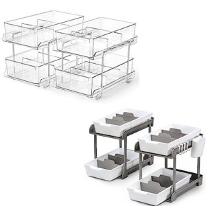 landneoo 2 set, 2 tier clear organizer with dividers & 2 set, 2 tier pull-out under sink organizer and storage with dividers