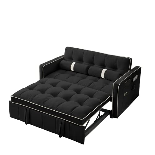 Eafurn 3 in 1 Convertible Sleeper Sofa Bed, Modern Velvet Loveseat w/Pull Out Couch, 55" Love Seat Lounge Sofa & Couch w/Reclining Backrest,Side Pockets and 2 Pillows,RV Furniture for Small Places