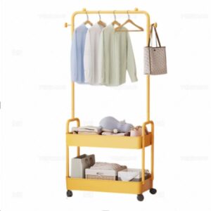 tgrnf 2 tier laundry free standing clothing racks for hanging clothes kids wardrobe rack small organizer rolling with shelves for a tiny room heavy duty on wheels garment portable closet yellow