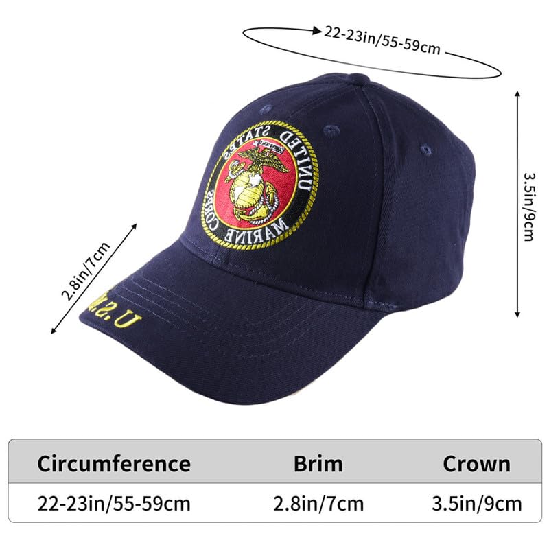 USMC Logo Hat for Men and Women, Officially Licensed Product, Adjustable Velcro Strap Baseball Cap - USMC Logo Embroidered Baseball Cap Beautifully Stitched Lettering on Front & Back (Navy Blue)