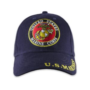 USMC Logo Hat for Men and Women, Officially Licensed Product, Adjustable Velcro Strap Baseball Cap - USMC Logo Embroidered Baseball Cap Beautifully Stitched Lettering on Front & Back (Navy Blue)