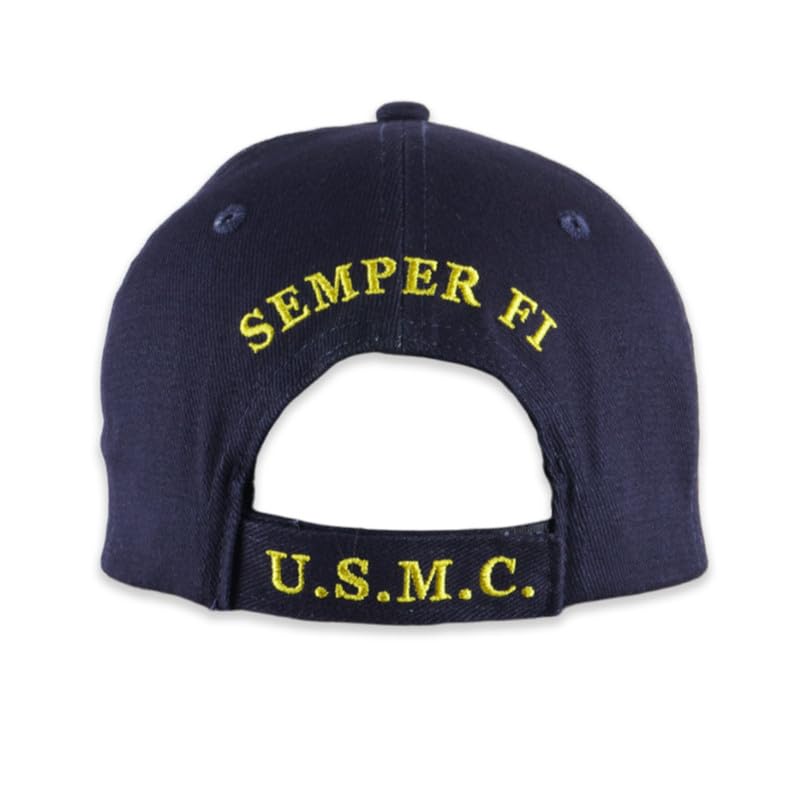 USMC Logo Hat for Men and Women, Officially Licensed Product, Adjustable Velcro Strap Baseball Cap - USMC Logo Embroidered Baseball Cap Beautifully Stitched Lettering on Front & Back (Navy Blue)