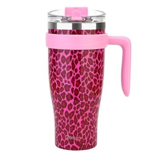 zukro 40 oz mug tumbler with flip straw and handle, leak proof vacuum insulated stainless steel cup with 2-in-1 lid fit in cup holder, no sweat, keeps cold for 24 hours, rose cheetah