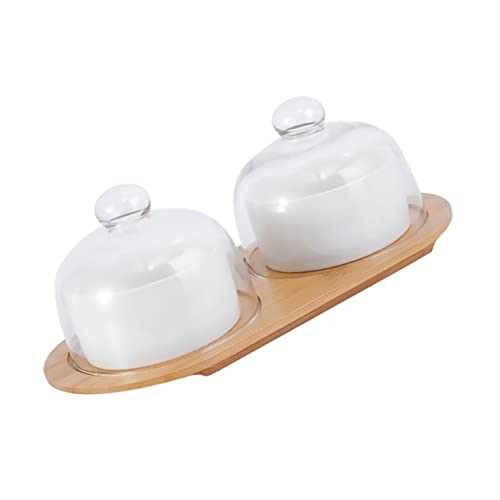 Hemoton 1 Set Dessert Cup Food Serving Tray Trifle Bowl Glass with Lid Mini Paper Cups Ramen Bowl with Lid Cake Server Mini Cake Stand Wood White Household Tableware Household Fruit Bowl