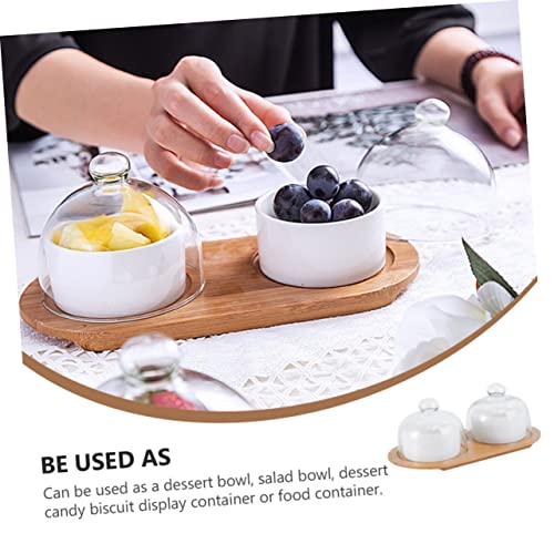 Hemoton 1 Set Dessert Cup Food Serving Tray Trifle Bowl Glass with Lid Mini Paper Cups Ramen Bowl with Lid Cake Server Mini Cake Stand Wood White Household Tableware Household Fruit Bowl