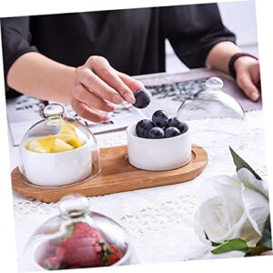 Hemoton 1 Set Dessert Cup Food Serving Tray Trifle Bowl Glass with Lid Mini Paper Cups Ramen Bowl with Lid Cake Server Mini Cake Stand Wood White Household Tableware Household Fruit Bowl