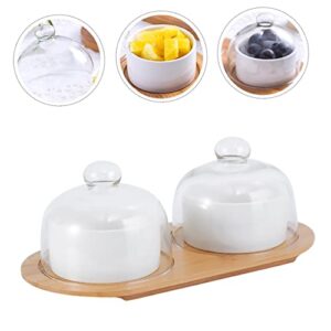 Hemoton 1 Set Dessert Cup Food Serving Tray Trifle Bowl Glass with Lid Mini Paper Cups Ramen Bowl with Lid Cake Server Mini Cake Stand Wood White Household Tableware Household Fruit Bowl