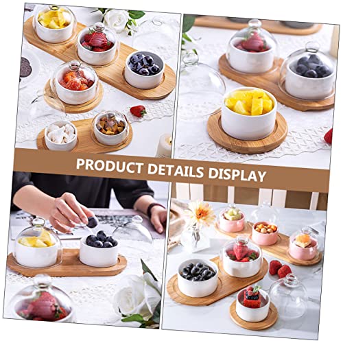 Hemoton 1 Set Dessert Cup Food Serving Tray Trifle Bowl Glass with Lid Mini Paper Cups Ramen Bowl with Lid Cake Server Mini Cake Stand Wood White Household Tableware Household Fruit Bowl