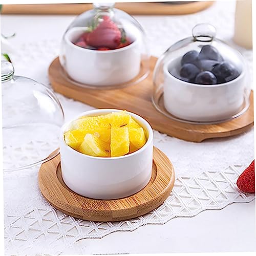 Hemoton 1 Set Dessert Cup Food Serving Tray Trifle Bowl Glass with Lid Mini Paper Cups Ramen Bowl with Lid Cake Server Mini Cake Stand Wood White Household Tableware Household Fruit Bowl